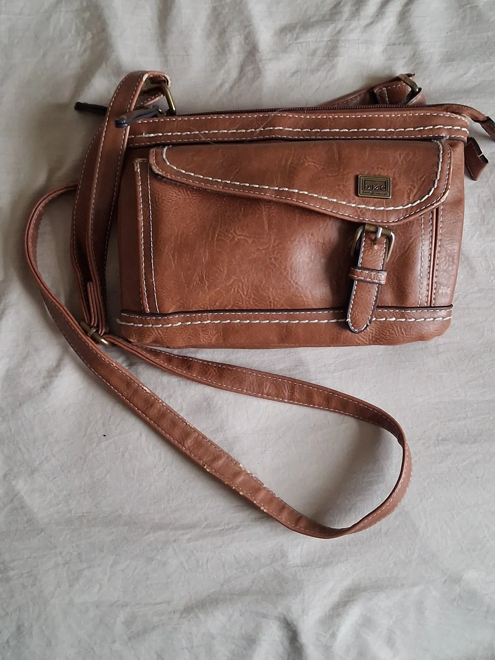 B.O.C Brown Leather Crossbody Bag with Front Buckle Detail